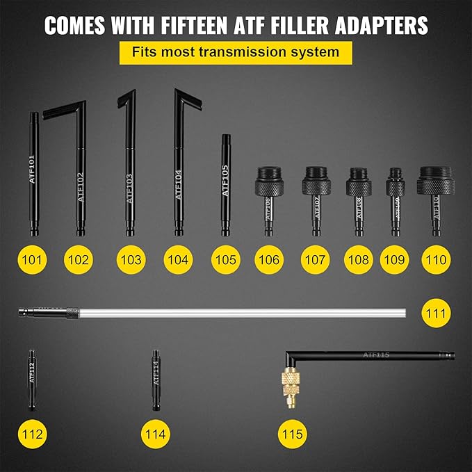 VEVOR Transmission Fluid Pump 2 Way ATF Refill System Dispenser, Oil and Liquid Extractor 10 Liter Large Capacity, Automatic Transmission Fluid Pump Tool Set with 14 Pieces ATF Filler Adapters