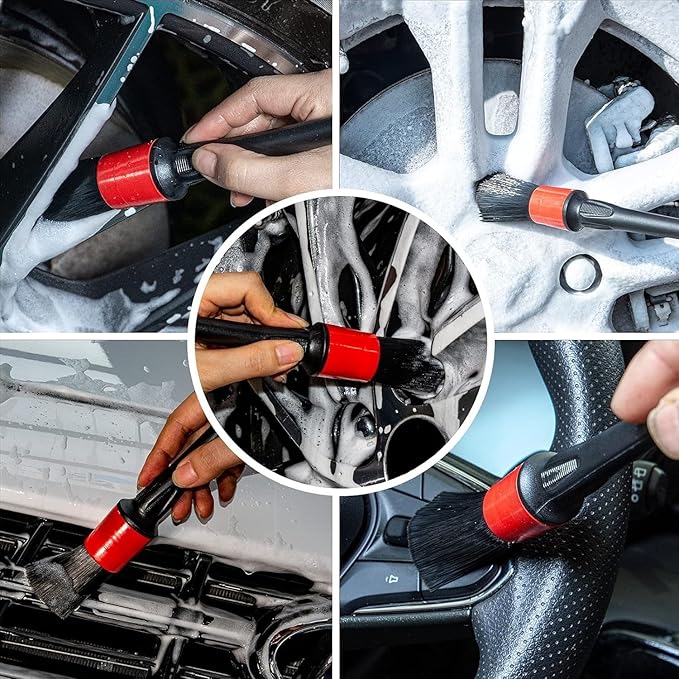Metal Free Soft Wheel Cleaner Brush, Synthetic Wool Car Cleaning Brush, Highly Water Absorption, Dense and Durable Tire Brush for Cleaning Wheels, Rims, Spokes, Fenders, Engines…