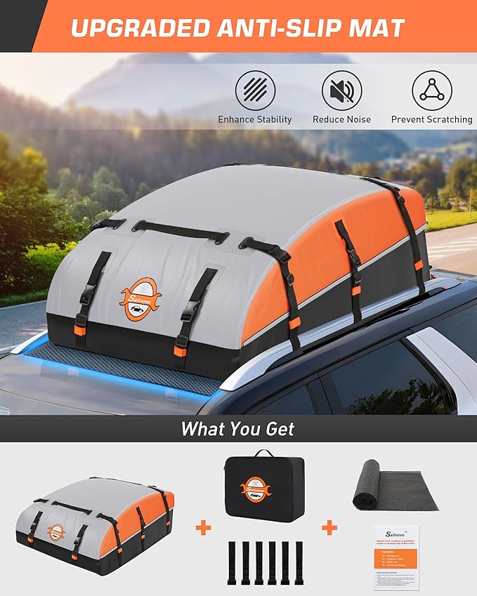 Sailnovo Rooftop Cargo Carrier Bag 21 Cubic, 1000D PVC Waterproof Vehicle Soft-Shell Carrier for Cars with/Without Roof Rack, Car Roof Storage Includes Anti-Slip Mat,10 Reinforced Straps, 6 Door Hooks
