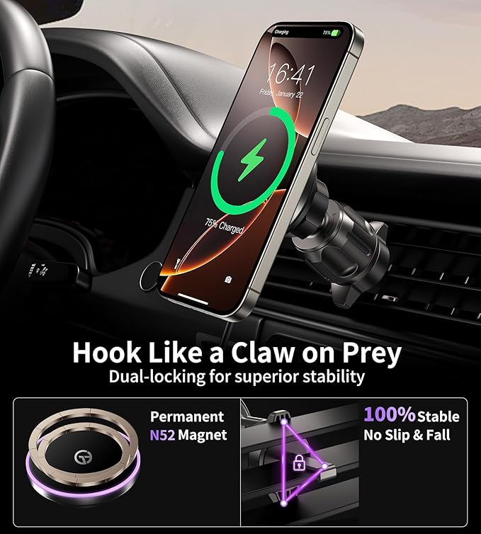 for MagSafe Car Mount Charger Dash Vent Windshield Wireless Car Charger with LED Light, Magnetic Phone Holder for Car for iPhone 17 16 15 14 13 12 Series, Fit MagSafe Accessories (Purple)