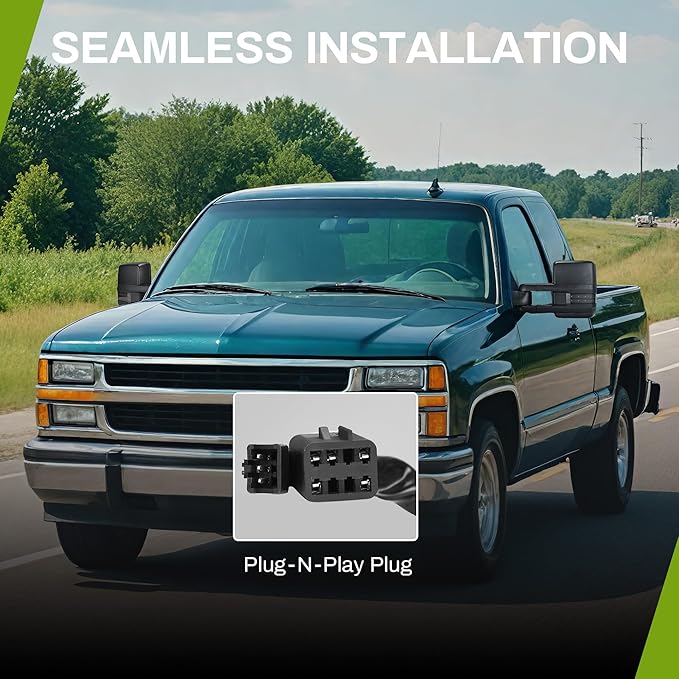 AUTOSAVER88 Towing Mirrors Compatible with 1999-2002 Chevy Silverado Sierra 1500 2500, 2001-2002 GMC Yukon XL Denali, LED Turn Signal Light Power Heated Telescoping Tow Mirrors Pair Set Black