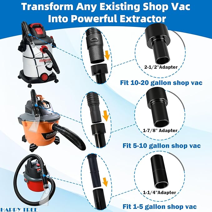 Happy Tree Universal Fits All Brands' Shop Vacs with 2-1/2" & 1-7/8" & 1-1/4" Adapter Clear Extraction Accessory for Auto Detailing, Shop Vac Extractor Attachment Kit for Wet-dry Vacuum Cleaners