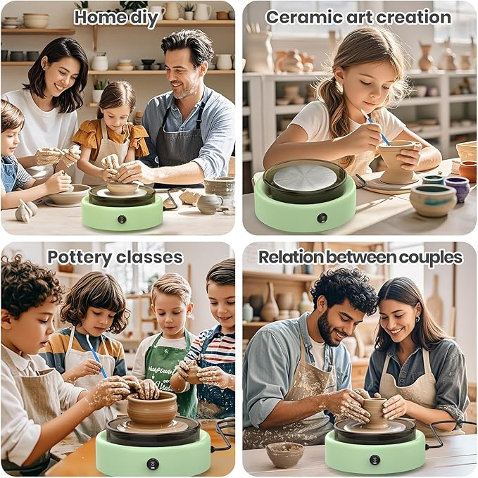 Skirfy Mini Pottery Wheel for Beginners Adults 9.5"Ceramic Machine for Kids Art Craft Glow in Dark Kits 2.2LB Air-Dry Clay,Carving Tools Adjustable Speed,Home Decor DIY Projects Birthday Gift