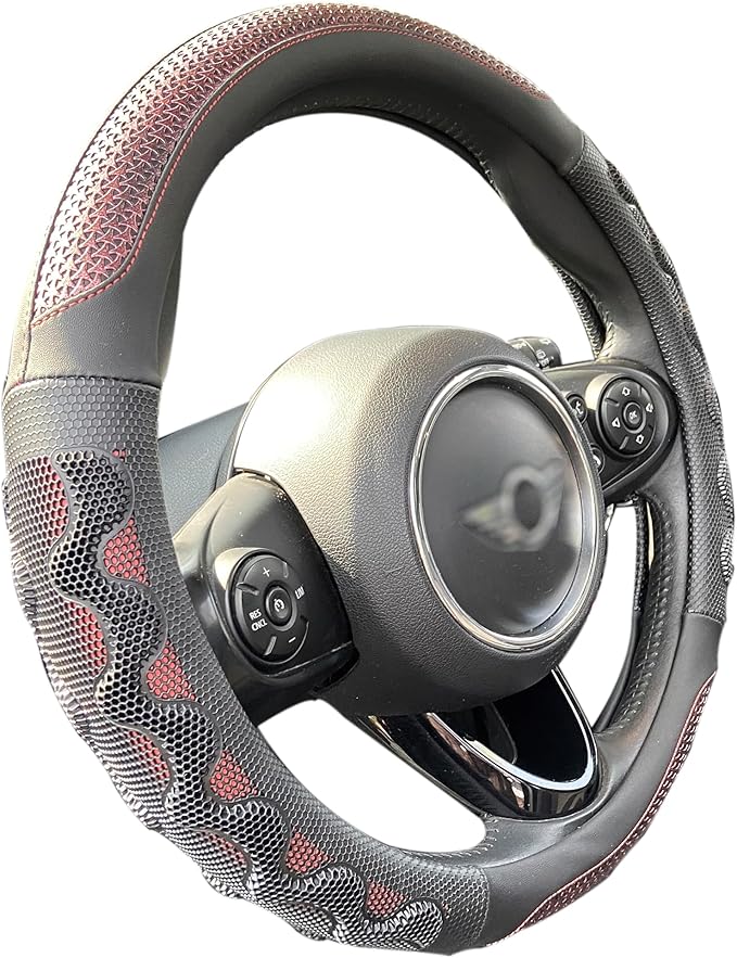 PINCTROT Large Size Steering Wheel Cover Great Grip with 3D Honeycomb Anti-Slip Design, 15.5-15.75 Inch (Wine Red)