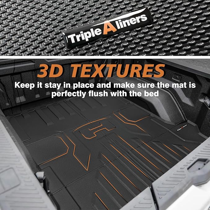 TripleAliners Truck Bed Mat Compatible with 2022 2023 2024 2025 GMC Hummer EV Pickup Accessories Vehicle Perfectly Flush All Weather Protection TPE Heavy Duty Pickup Car Bed Cargo Mat