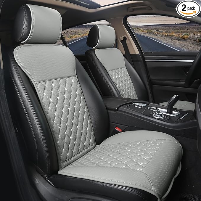 Black Panther 1 Pair Luxury Car Seat Covers Protectors, Universal Anti-Slip Driver Seat Cover with Partial Backrest Coverage (Middle Part Only), Diamond Pattern, Compatible with 95% Cars (Grey)