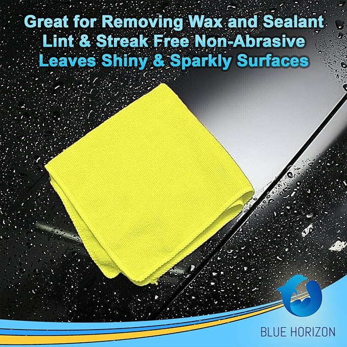 Blue Horizon Microfiber Cleaning Towels, 36-Pack, Ultra Soft Plush Washcloth, Professional Grade Premium Microfiber Detailing Cleaning Cloths, Car, Household and Commercial (Yellow, 16" x 16")