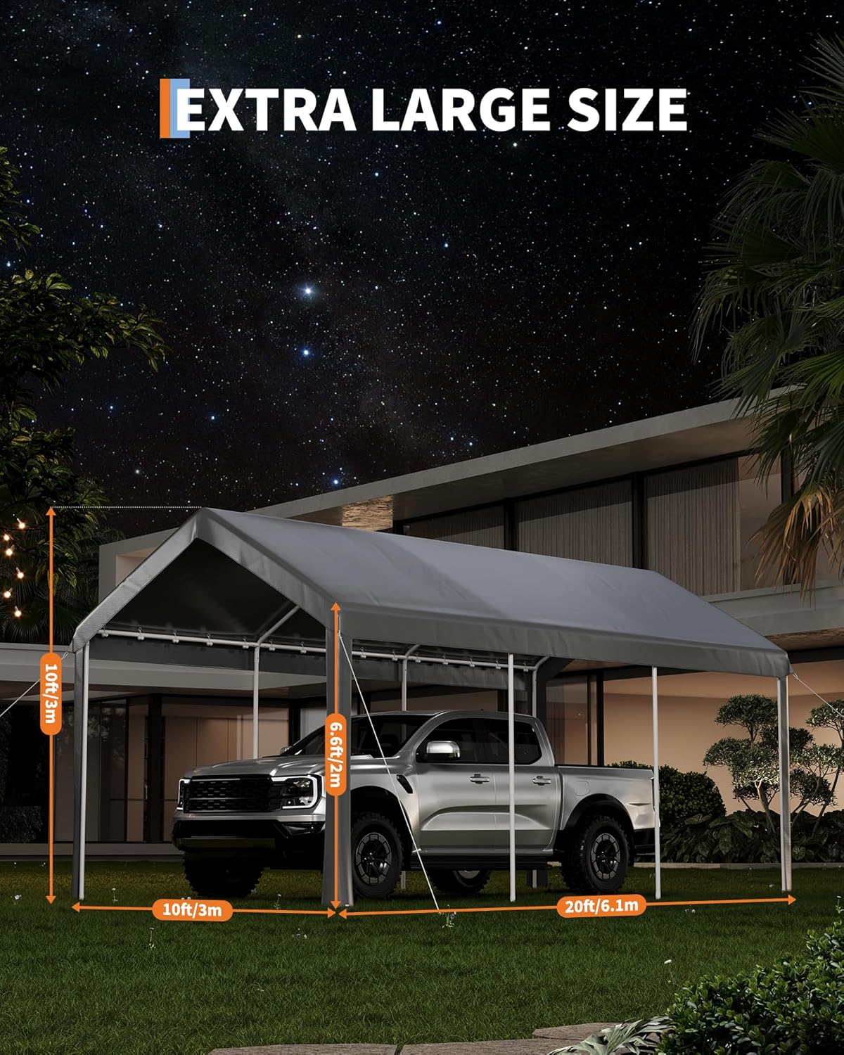 10x20ft Metal Carport Garage with PE Fabric and Galvanized Steel Frame Leg Wrap Carport for Outdoor Shelter for Cars, Trucks and Boats - Gray