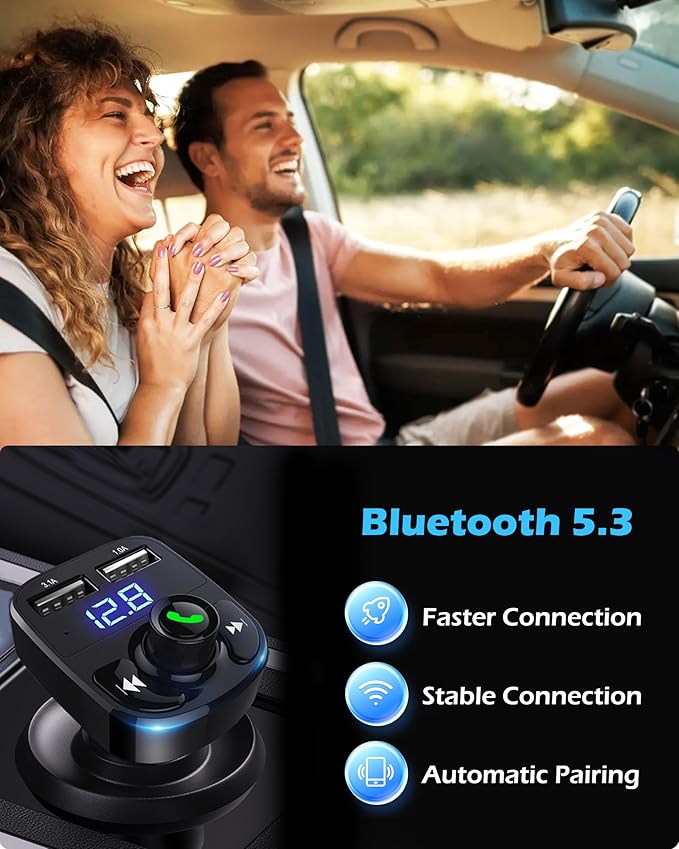 Handsfree Call Car Charger,Wireless Bluetooth FM Transmitter Radio Receiver,Mp3 Audio Music Adapter,Dual USB Port Compatible for All Smartphones,Samsung Galaxy,LG,HTC,etc.