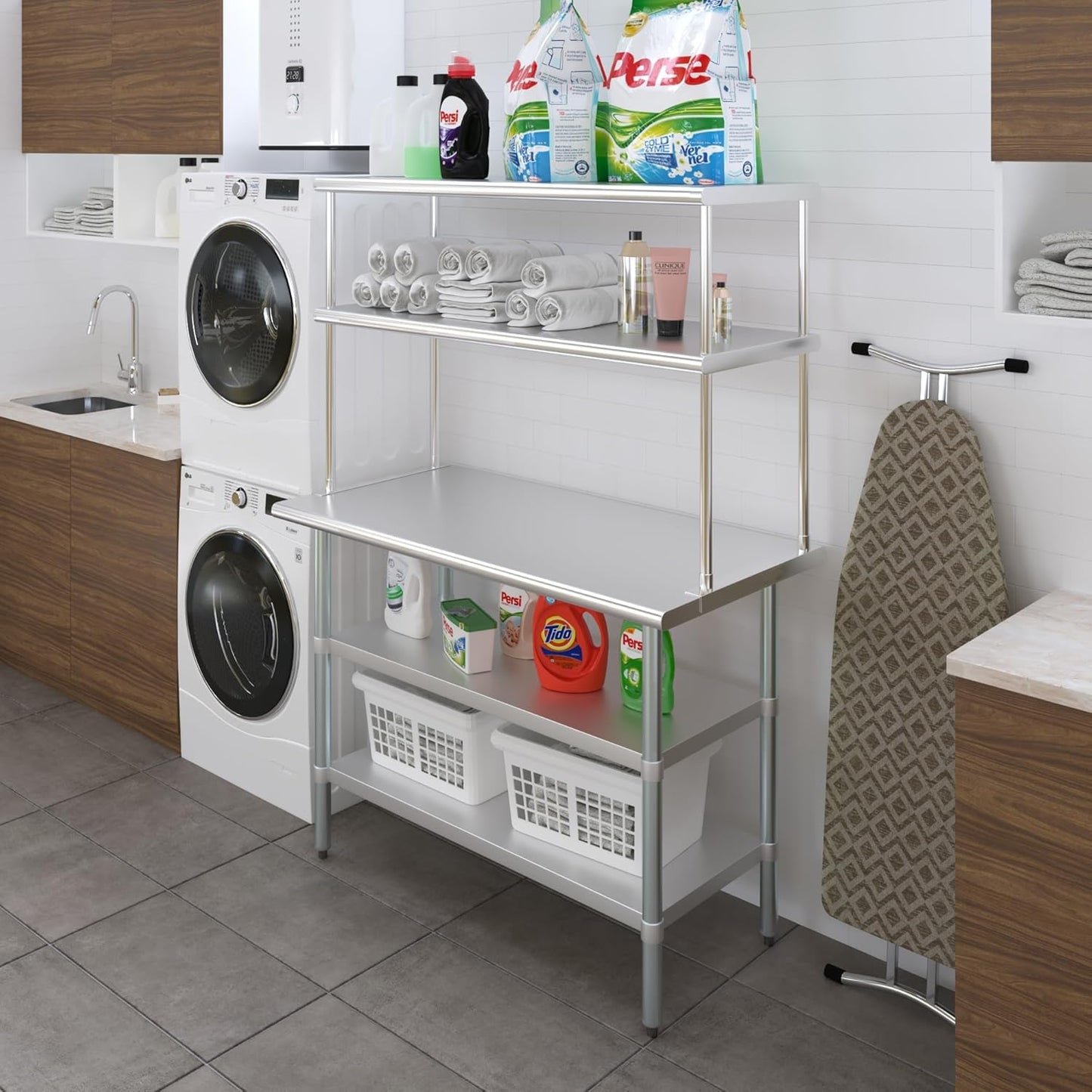 Amgood Stainless Steel Work Table with 2 Shelves | Metal Kitchen Prep Table & Shelving Combo (24" x 48" Table with 2 Shelves + 18" Overshelf)