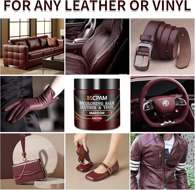 Maroon Leather Recoloring Balm,Leather Couch Scratch/Stain Remover,Leather Repair kit for Vinyl Furniture and Car Interior,Leather Dye Paint for Scratched and Faded Leather Couches