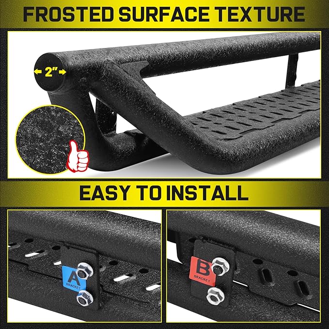 BINARY STAR Running Boards Compatible with 2015-2026 Chevy Colorado/GMC Canyon Crew Cab. Colorado Running Boards with Bed Access Step and Center Step. 6 Inch Carbon Steel Side Steps.