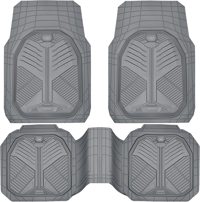 CAR PASS Heavy Duty Rubber Car Mats, Deepdish All Weather Floor Mats for Car Full Set, Universal Automotive Mats Trim to Fit for Sedans SUVs Trucks, Waterproof Anti-Slip Deep Tray 3 Pieces Dark Gray
