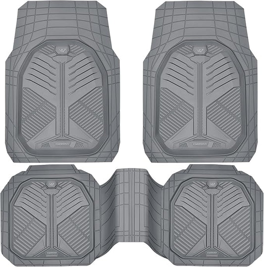 CAR PASS Heavy Duty Rubber Car Mats, Deepdish All Weather Floor Mats for Car Full Set, Universal Automotive Mats Trim to Fit for Sedans SUVs Trucks, Waterproof Anti-Slip Deep Tray 3 Pieces Dark Gray
