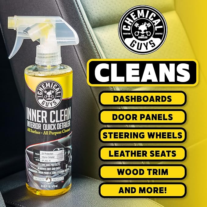 Chemical Guys InnerClean Interior Detailer with Pineapple Scent – Cleaner and Protectant for Dashboards, Doors, Seats and Surfaces – Non Greasy Formula for Cars, Trucks, SUVs, RVs and Home, 16 oz