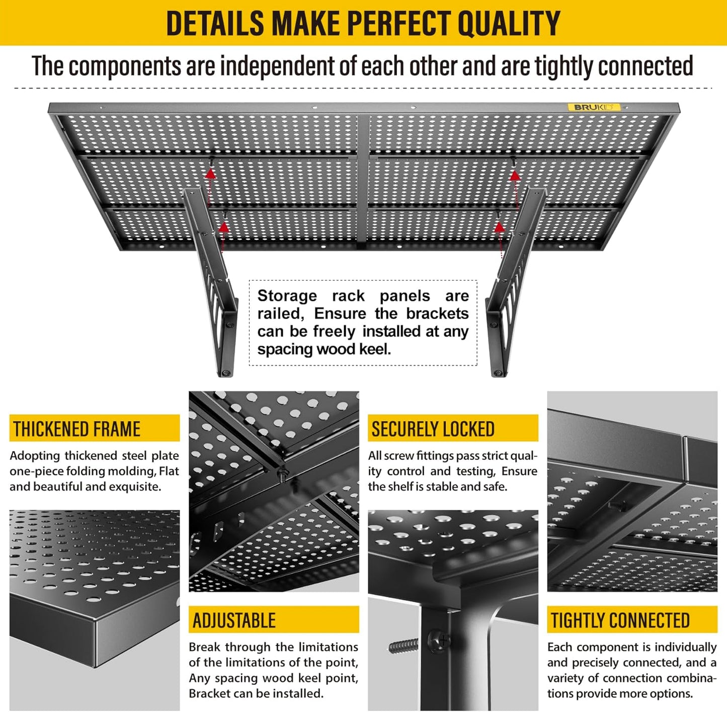 2Pack 2x3ft Adjustable Metal Garage Wall Shelving Heavy Duty Garage Storage Shelf Wall Mounted Black