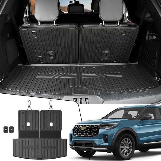 Cargo Mat with Backrest Mats for 2020-2024 2025 Ford Explorer Car Mat Accessories, All Weather TPE Cargo Liner Trunk Mat Active/ST Line/ST/Platinum(Cargo Mat with Backrest Mats)