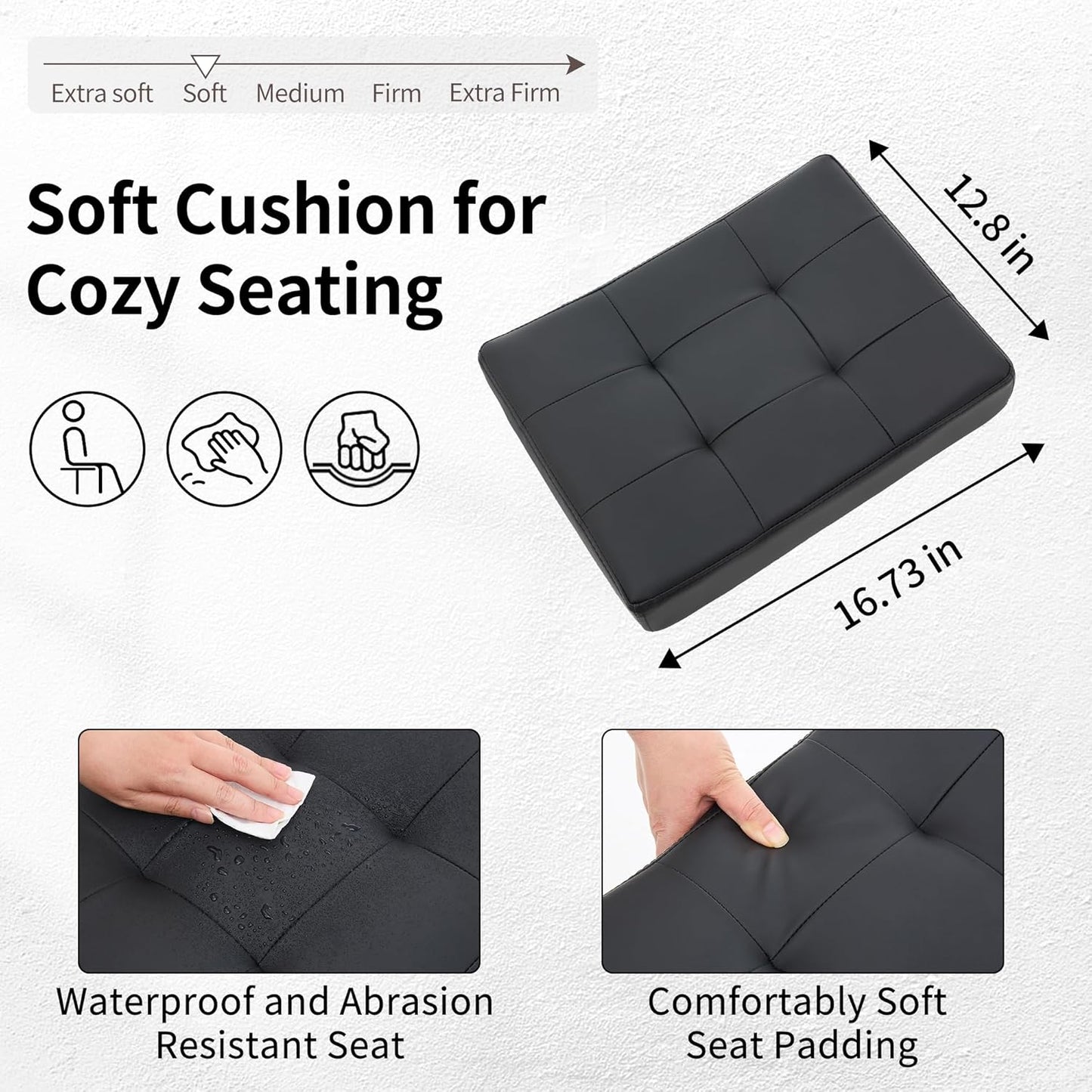 Office Stool with Wheels (300lbs Capacity) (Adjustable Height 17-21 inch) Black Faux Leather Workbench Stool (Black)