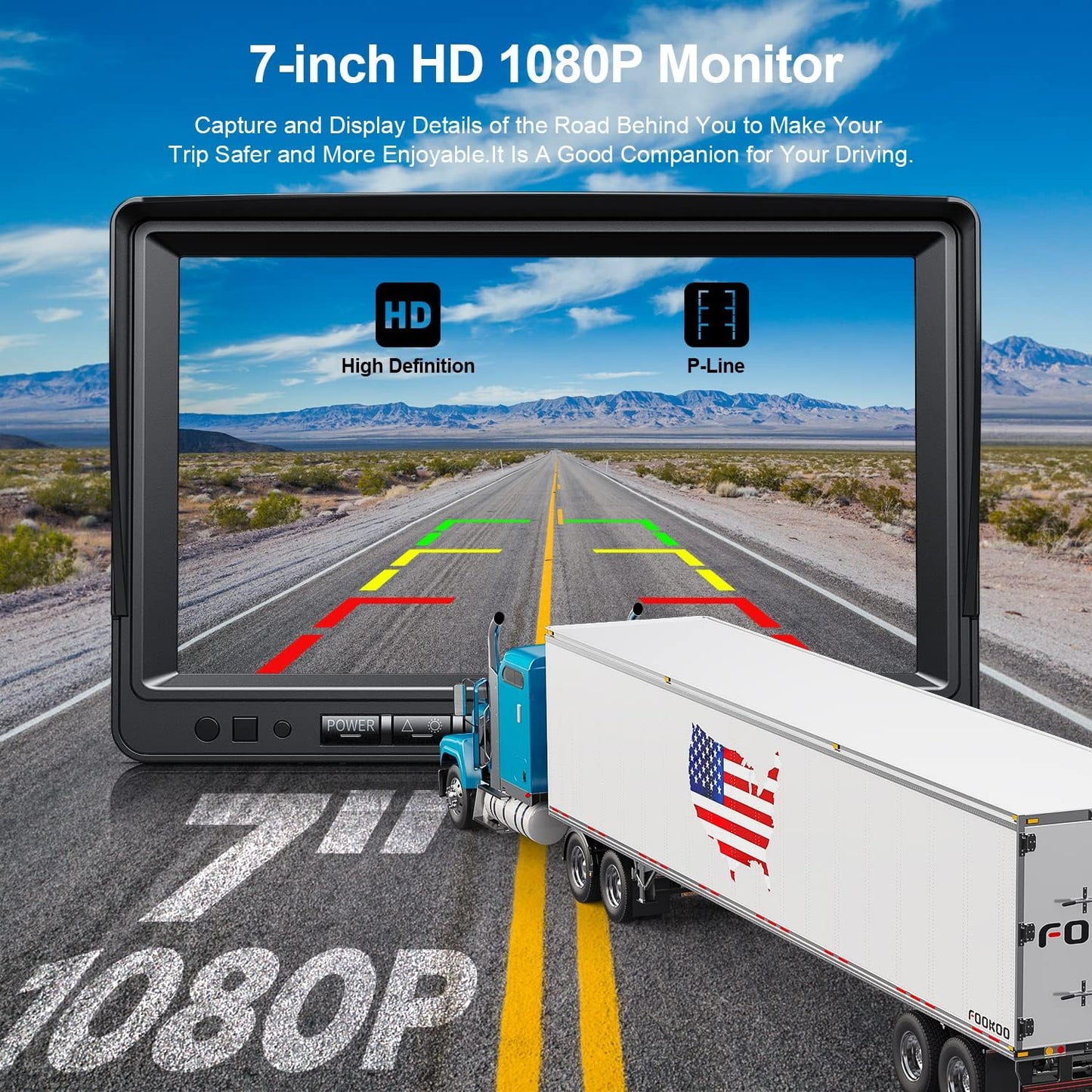 Fookoo HD 1080P 7" Wired Backup Camera System, 7-inch Quad Split Screen Monitor W/Recording, IP69 Waterproof Side & Rear View Cameras, Parking Lines for Truck/Trailer/RV/Tractor/ 5th Wheel (DY703)