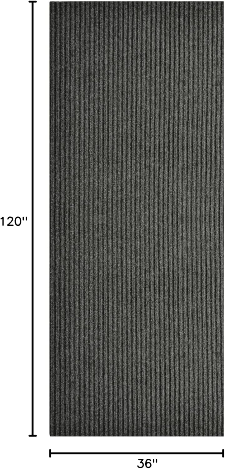 iCustomRug Spartan Weather Warrior Indoor/Outdoor Utility Ribbed Carpet Runner with Non-Slip Thermoplastic Rubber Backing, 3ft X 10ft in Charcoal