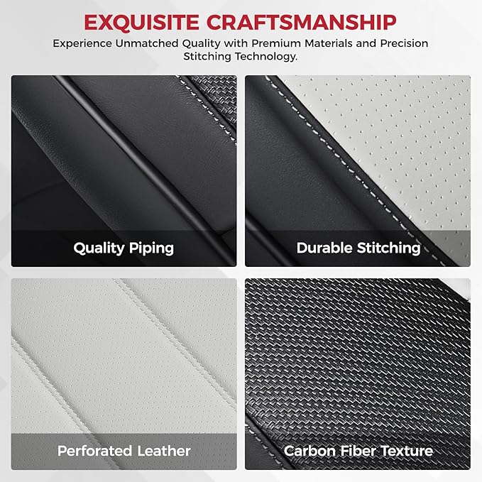 FREESOO Black White Car Seat Covers Full Set - Faux Nappa Leather Seat Covers for Cars, with Front Seatbelt Pads, Cute Breathable Cushion Protectors Fit for Most 5 Seats Sedans SUV Hatchbacks Trucks