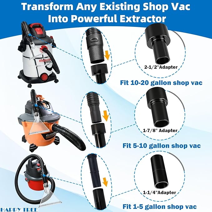 Happy Tree Universal Fits All Shop Vacs with 2-1/2"& 1-7/8" & 1-1/4" Adapters Large 7-1/2"& Small 3-1/2" Clear Head for Upholstery/Carpet Cleaning, Shop Vac Extractor Attachment