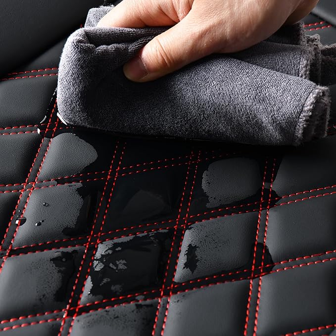 Huidasource Rear Bench Car Seat Covers, Split Back Leather Seat Cover, Automotive Interior Car Seat Cover Protector Universal Fit for Most Cars Sedan SUV Pickup Truck (Back Row/Black&Red)