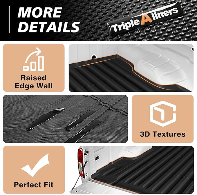 TripleAliners Truck Bed Mat Compatible with 2005-2021 Nissan Frontier Accessories 6FT Bed Vehicle Perfectly Flush All Weather Protection TPE Heavy Duty Pickup Cargo Mat