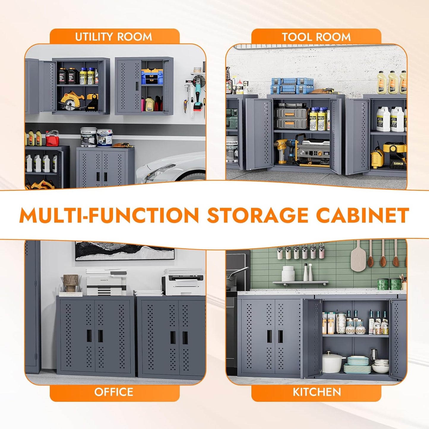 Metal Wall Storage Cabinet Steel Wall Mounted Garage Storage Cabinet with Adjustable Shelf and Doors for Basement Utility Room Warehouse Kitchen