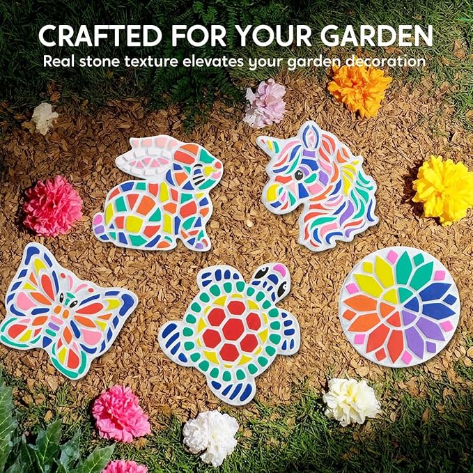 Klever Kits Stepping Stones Painting Kit for Kids - Paint 5 Garden Stones, Ceramic Garden Decor, Unicorn Craft Kits for Boys, Gifts for Boy, Girl Age 8+ Year Old - Summer Gift