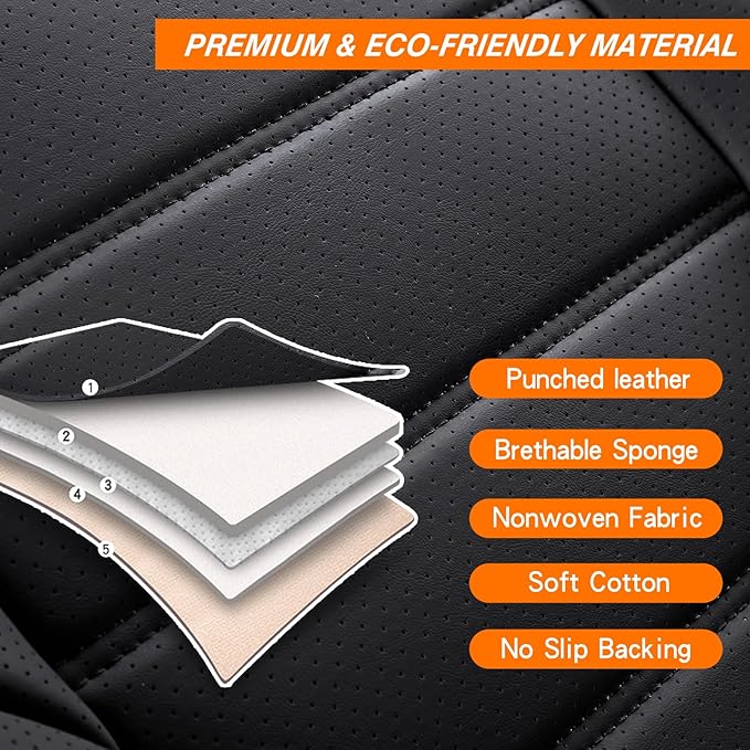 Black Car Seat Cover with Lumbar Support, Car Seat Protector Waterproof, Nappa Leather Car Seat Cushion, Car Seat Covers Front Seats and Back Fit for Most Cars
