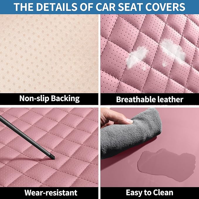 Front Seat Covers for Cars Breathable Leather Seat Covers Waterproof Seat Protectors Universal Fit for Most Automotive Cars SUV Trucks Van(Pink, Front Pair)