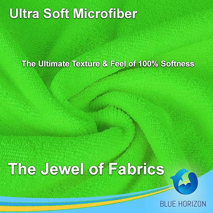 Blue Horizon Large Microfiber Cleaning Towels, 36-Pack Wash Cloths, Ultra Soft Plush Microfiber Cleaning Cloth, Products (Green, 16" X 16")