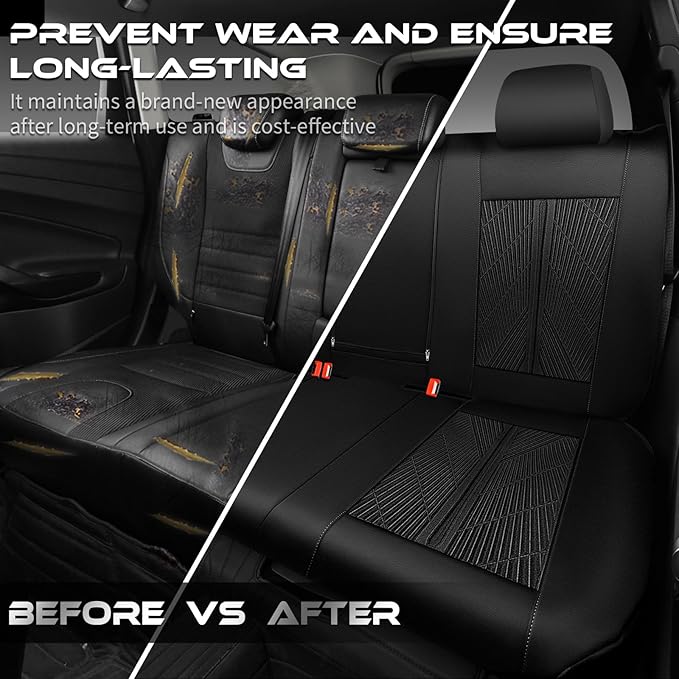 CAR PASS Leather Oxford Rear Seat Covers, Waterproof Back Seat Covers,All-Weather Non-Slip Durable, Universal Fit for SUVs Sedans Trucks Vans Automotive,Black