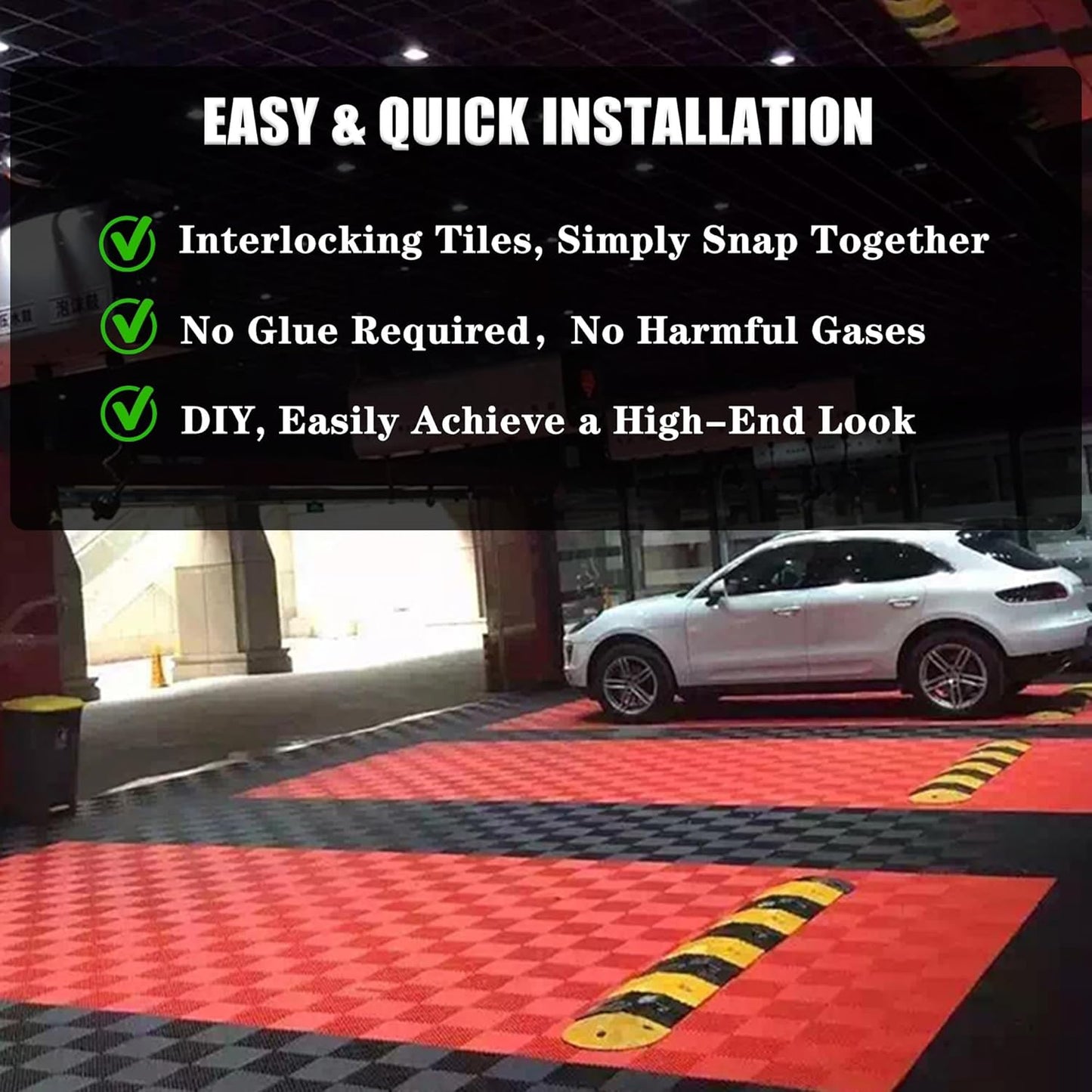 24 Pack 16"x16" Interlocking Garage Floor Tiles - Drainage Mats, Non-Slip, Heavy-Duty, Easy Install for Garage, Car Wash, Basement(Red)