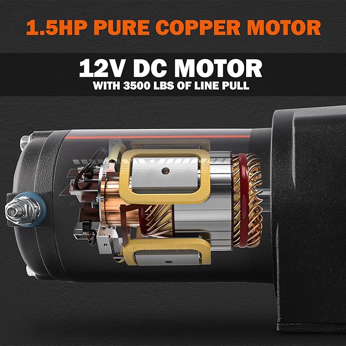 ZESUPER 3500 lb 12V DC Electric Winch 30 ft Synthetic Rope UTV ATV Boat Trailer Winches Off Road Waterproof Towing Winch Kits with Wireless Remote Mounting Plate