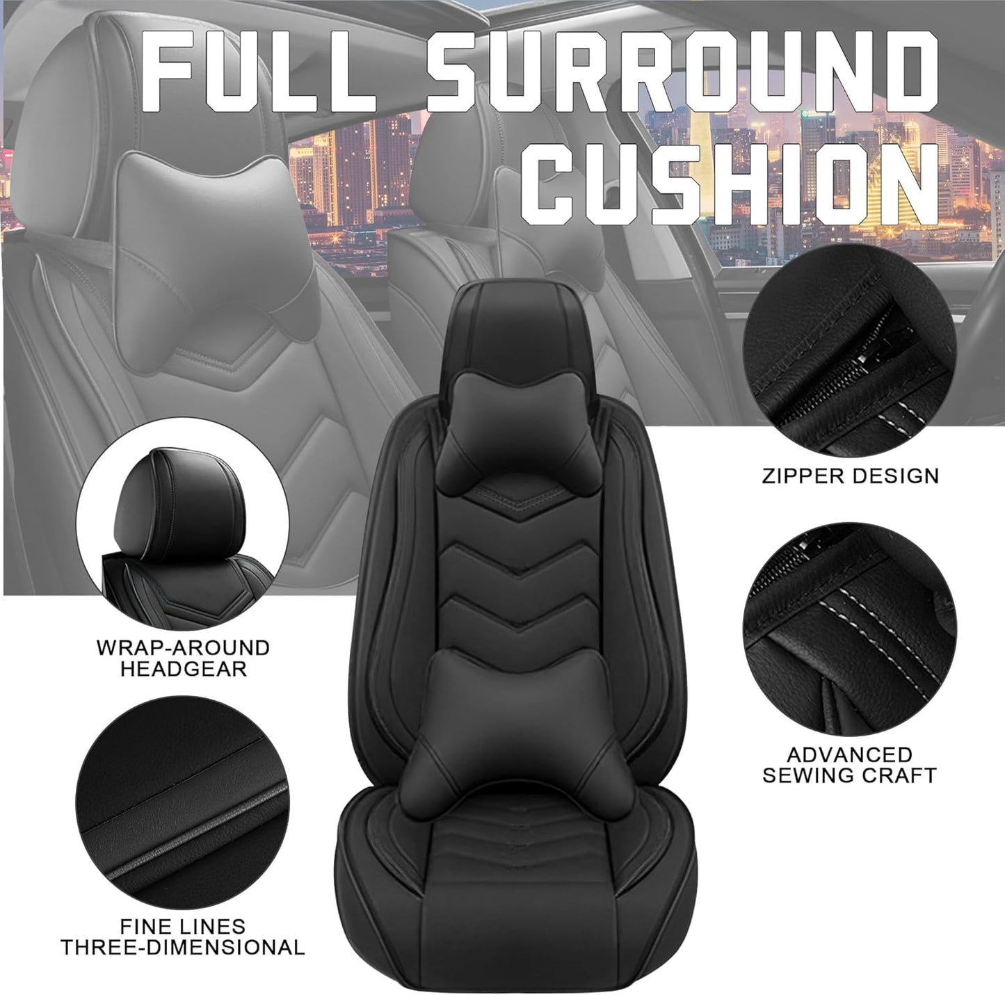 Car Seat Covers for Chrysler Pacifica 2004-2025, Stylish Sport Seat Cover, Premium Nappa Leather Car Seat Cover. Automobile Seat Covers Sets.(Luxury 2 Seats/Pure Black)