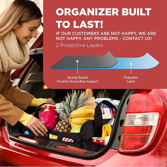 TRUNKCRATEPRO Car Organizers and Storage Premium Adjustable Multi Compartments Car Storage Organizer | Portable and Foldable SUV Trunk Organizer for Car (Standard Size, 20.86"L x 13.4"W x 10"H )-Black