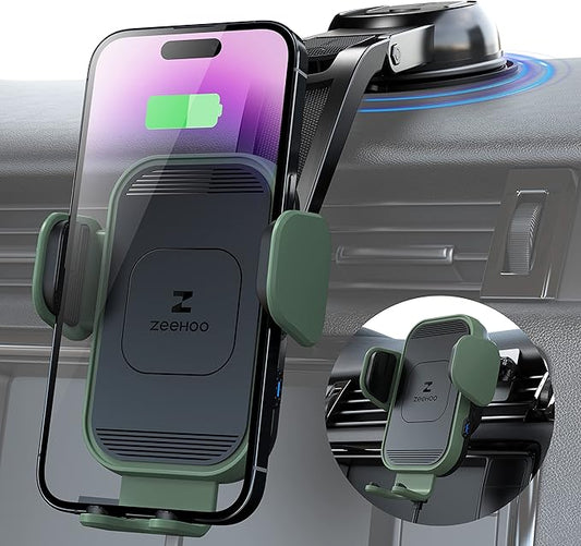 ZeeHoo Wireless Car Charger, 15w Fast Charging, Auto Clamping Car Phone Mount, Cell Phone Holder Charger, for iPhone 17 16 15 14 13 12 11 Pro Max Xs, Samsung Galaxy S23+ S22, Etc.(Grey)
