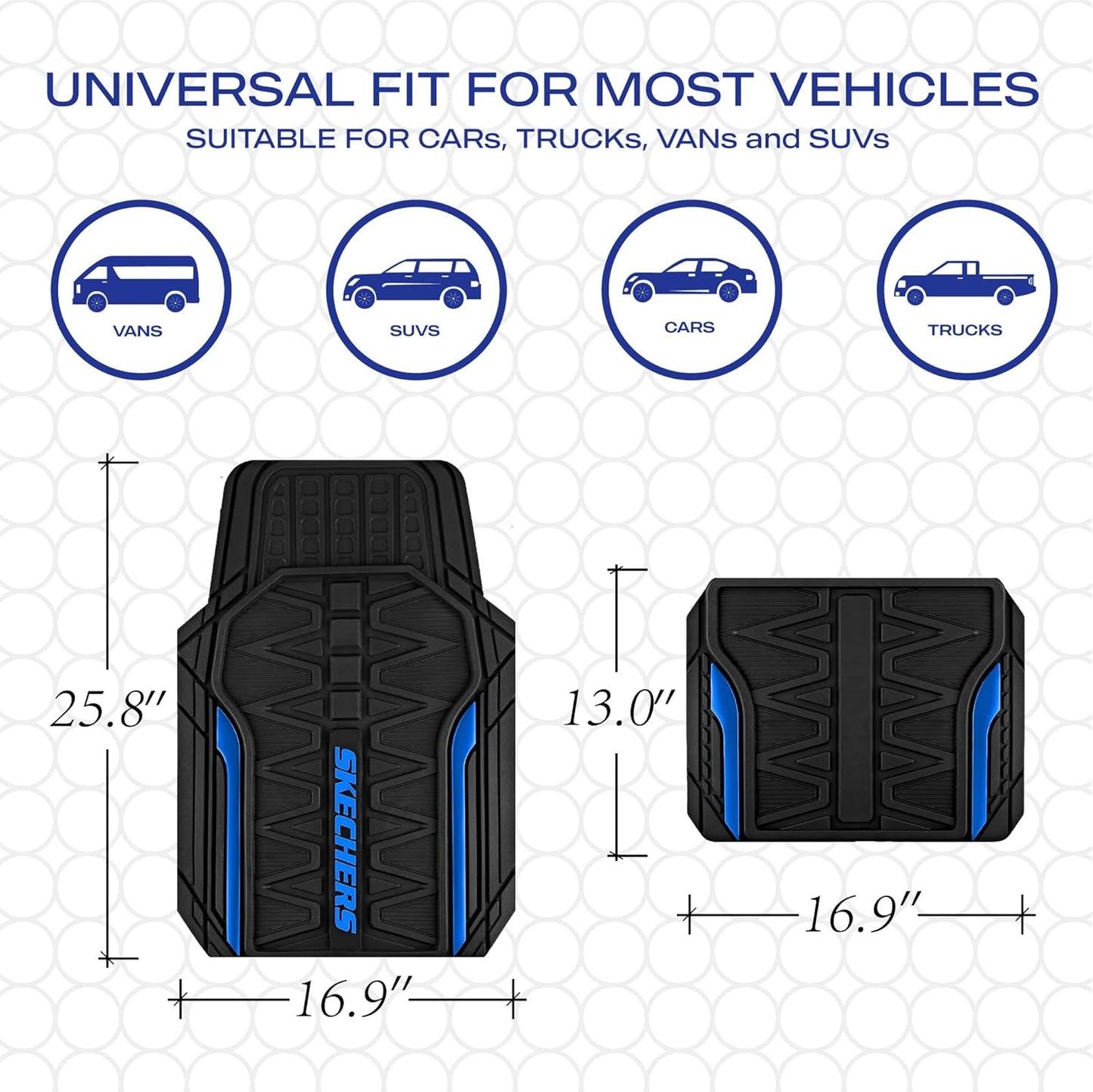 Skechers Car Floor Mats,Heavy Duty Rubber Car Mats Full Set,All Weather Floor Mats,Waterproof Trim to Fit Universal Floor Liner Car Accessories,Automotive Floor Mats for Cars Trucks SUV,Blue