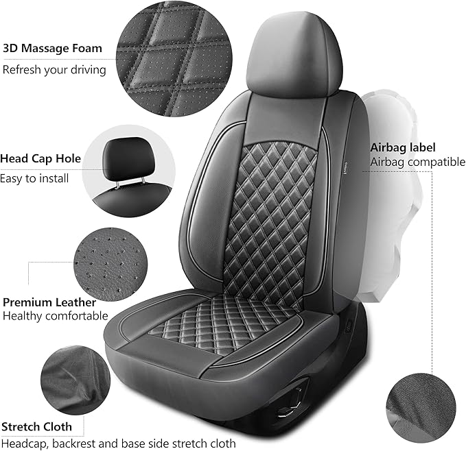 Leather Car Seat Covers,Breathable and Waterproof Napa Leather Automotive Seat Cover,Universal Interior for Cars,Sedans,SUVs,Vans,Trucks(2 Pieces,Front Seat,Grey,N3)
