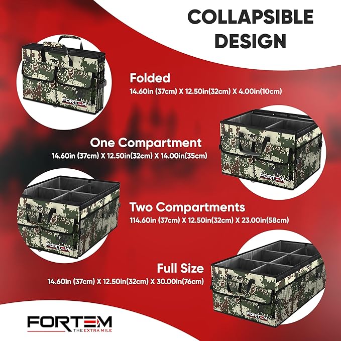 FORTEM Car Trunk Organizer, Collapsible Multi Compartment SUV Organizer, Foldable Storage for Car Accessories for Women Men, 600D Oxford, Non Slip Bottom, Securing Straps, Soft Cover (85L)