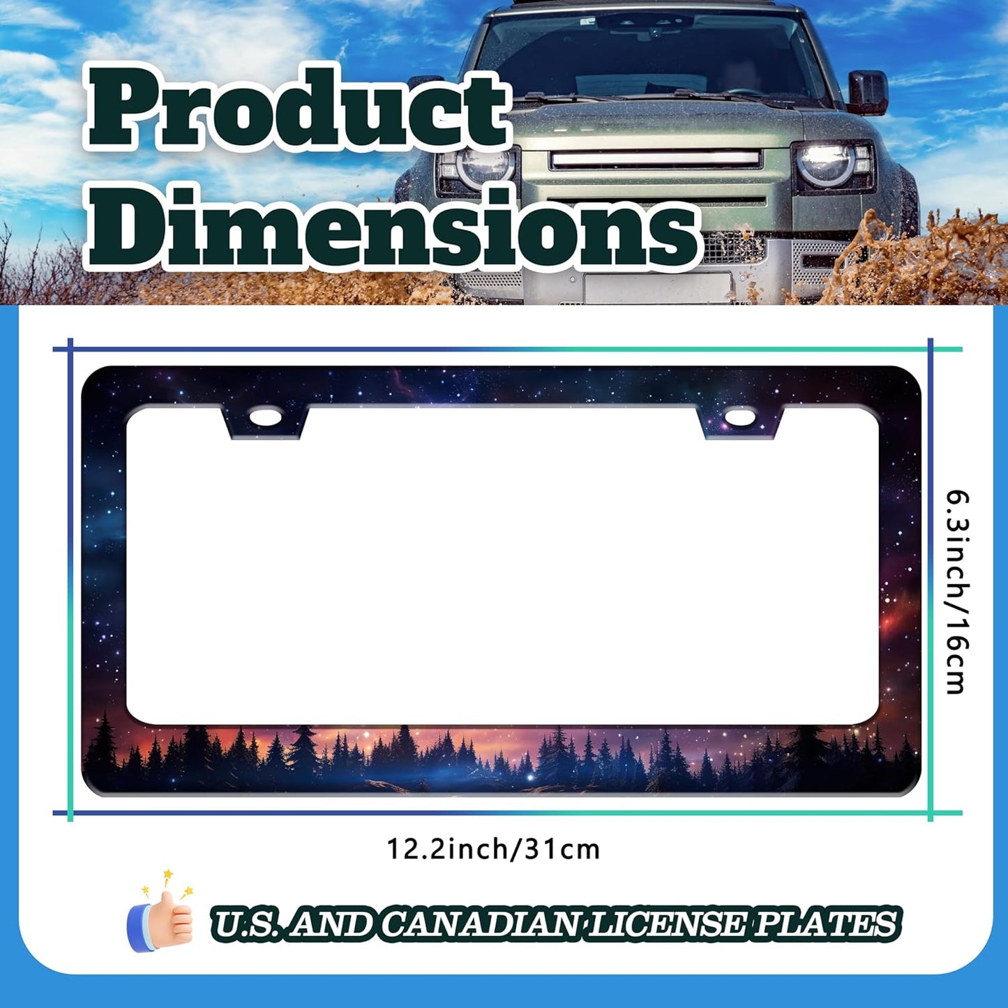 Starry Sky Galaxy License Plate Frame Beautiful Night Forest Funny License Plate Holder for Front or Rear Car Tags Durable Stainless Steel Car Decoration with Screws 6.3 X 12.2 in for Men Women