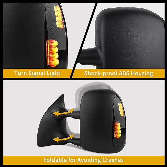 DWVO Towing Mirror fit 99-07 Ford F-250 F-350 F-450 F-550 Super Duty, 01-05 Ford Excursion with Power Heated LED Signal Light Pair Set