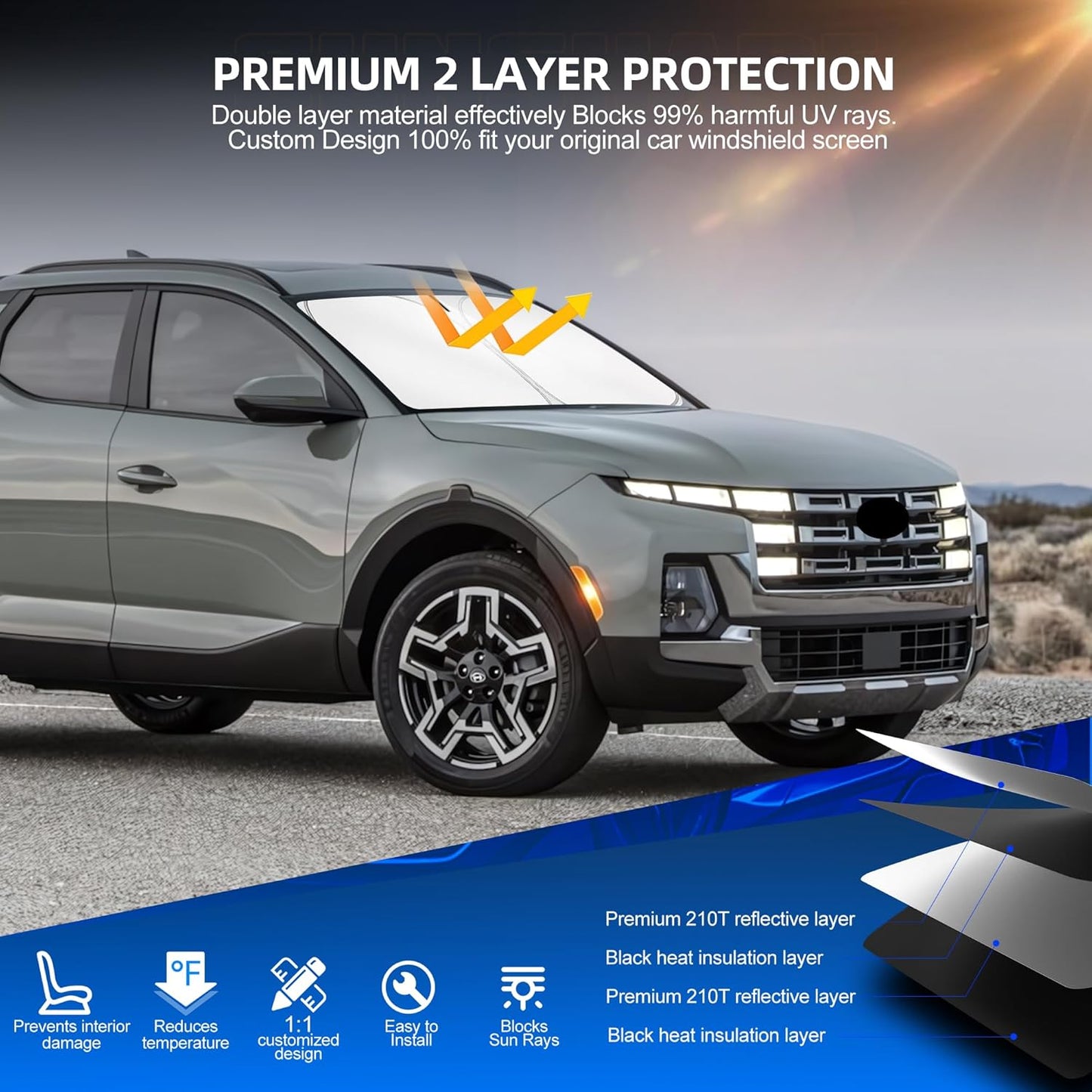Windshield Sun Shade for H-yund-ai Santa Cruz 2022-2025 Foldable Sunshade Custom Fit Front Window Car Interior Accessories Protector Blocks UV Rays