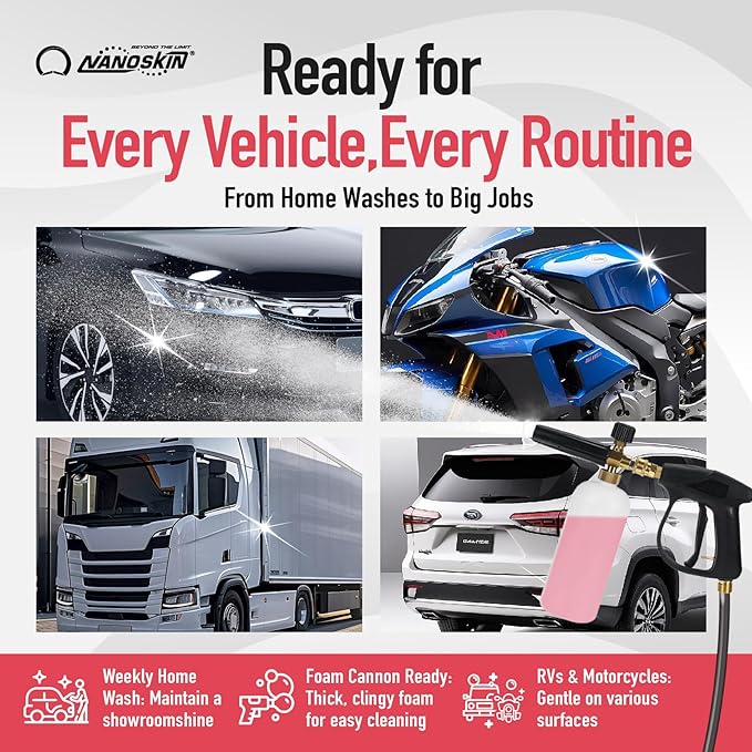 Nanoskin CHERRY SUDS Foaming Car Wash Shampoo 1 Gallon - Works with Foam Cannon, Foam Gun, Bucket Washes, Car Soap for Pressure Washer | Safe for Cars Trucks, Motorcycles, RVs & More | Cherry Scented