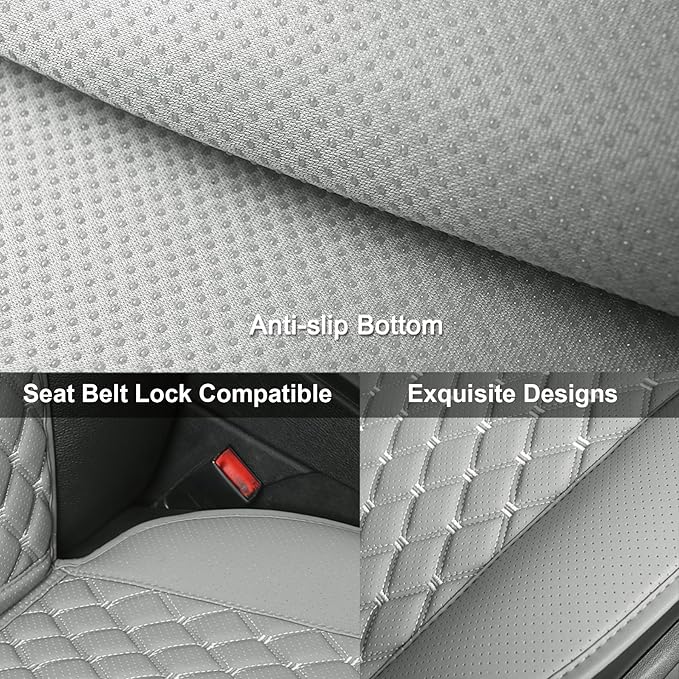 Black Panther 1 Pair Luxury Car Seat Covers Protectors, Universal Anti-Slip Driver Seat Cover with Partial Backrest Coverage (Middle Part Only), Diamond Pattern, Compatible with 95% Cars (Grey)