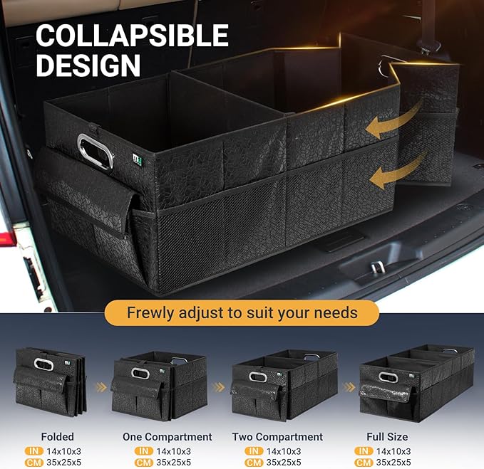 MIU COLOR Trunk Organizer for SUV, Sturdy Car Organizer, Non-Slip Bottom, Folded Storage Organizer for Sedan, Van, Jeep, Grocery, Car Accessories, Large 3 Compartments, Art Black,32"×13"×10.6"