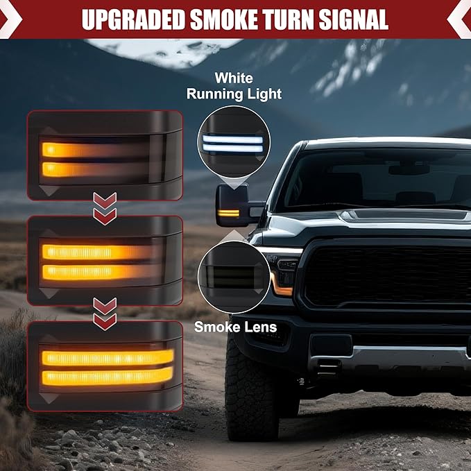 Tow Mirrors Compatible with 2007-2013 Chevy Silverado GMC Sierra, Extended Trailer Towing Side Mirrors with Sequential Switchback Turn Signal, Backup Light, Power Heated Adjustable, Black