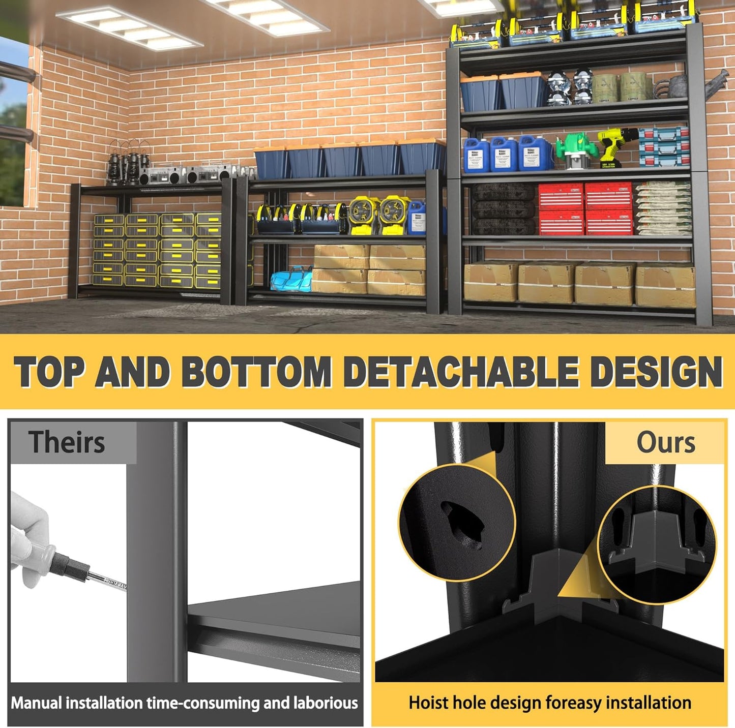 76" H x 60" W x 24" D 5-Tier Heavy Duty Garage Shelving Unit, 3000 LBS Capacity Metal Storage Rack,Adjustable Steel Shelves for Garage, Warehouse, Basement, Pantry, Workshop.2 Pack